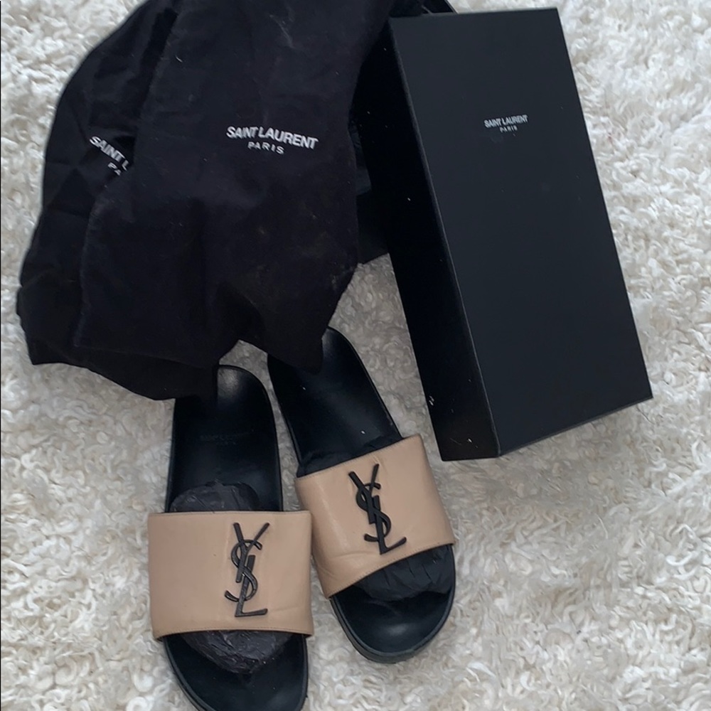 Women’s authentic YSL Nude powder slides